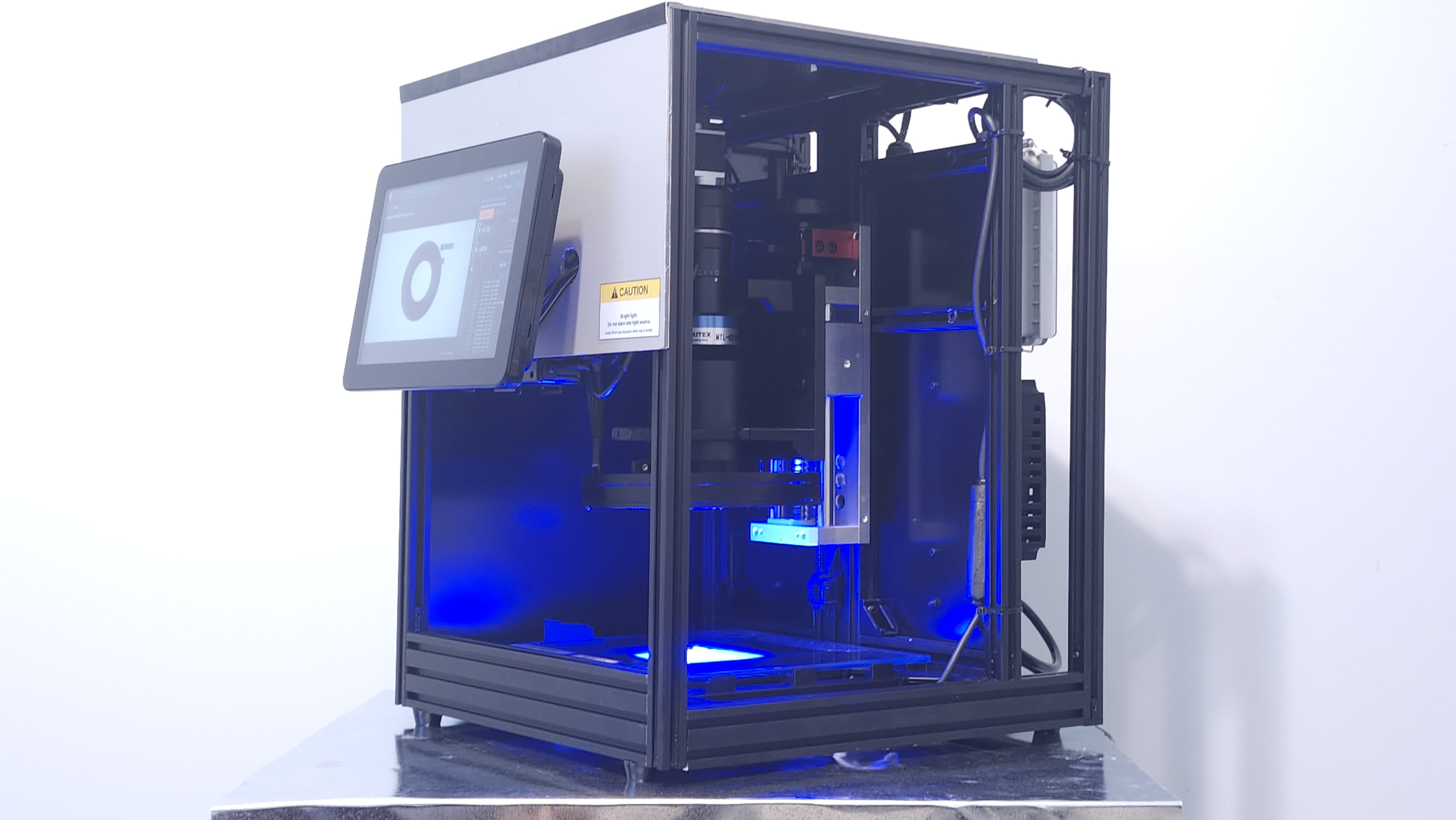 Heliosoph benchtop inspection station with touchscreen and collimated blue backlight